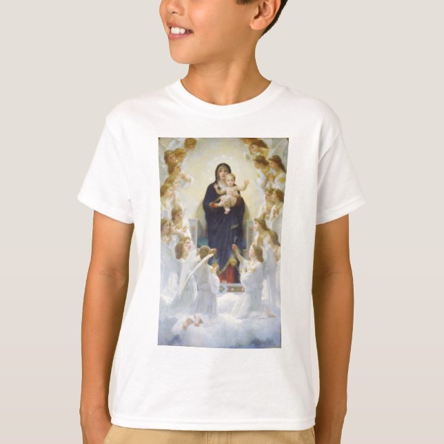 T-shirts Virgem Maria e Jesus com anjos (Frente)
