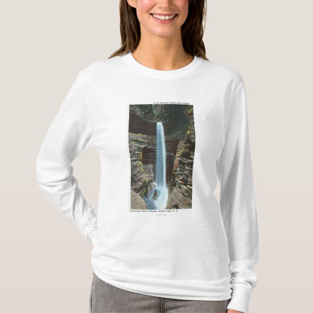 T-shirts Vista da cascata espectacular da caverna (Frente)