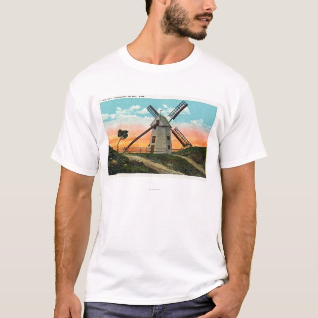 T-shirts Vista de um moinho de vento velho (Frente)