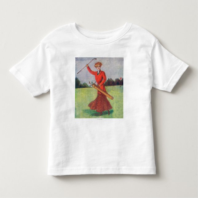 T-shirts Vista de uma Mulher no Golfe Vermelho (Frente)