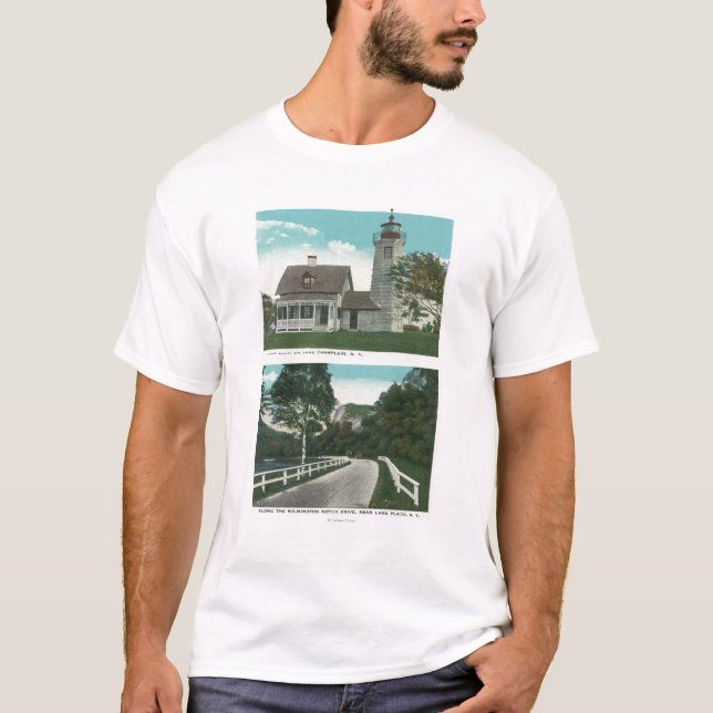 T-shirts Vista do farol de Champlain do lago (Frente)