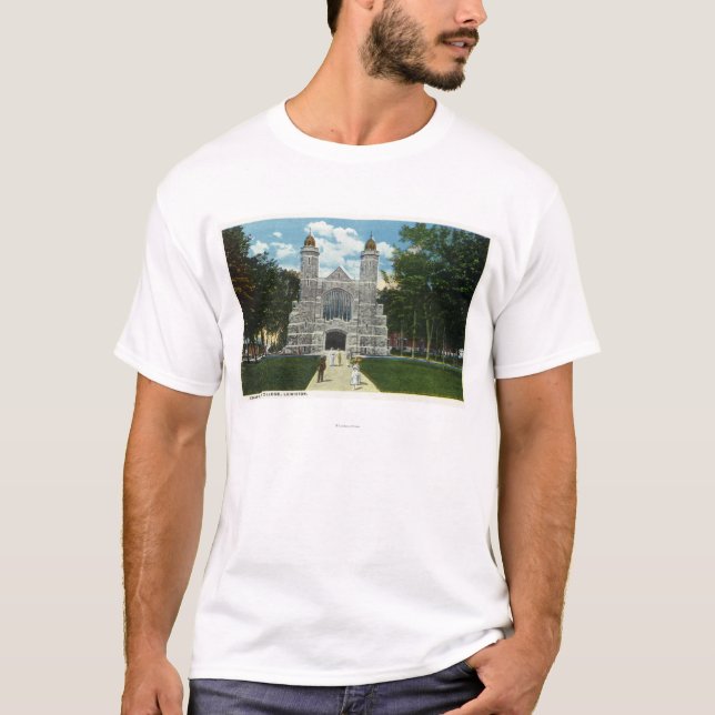 T-shirts Vista exterior da capela da faculdade dos Bates (Frente)