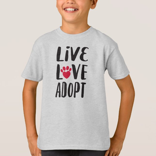 T-shirts Vivo. Amor. Adote a adopção do animal de estimação (Frente)