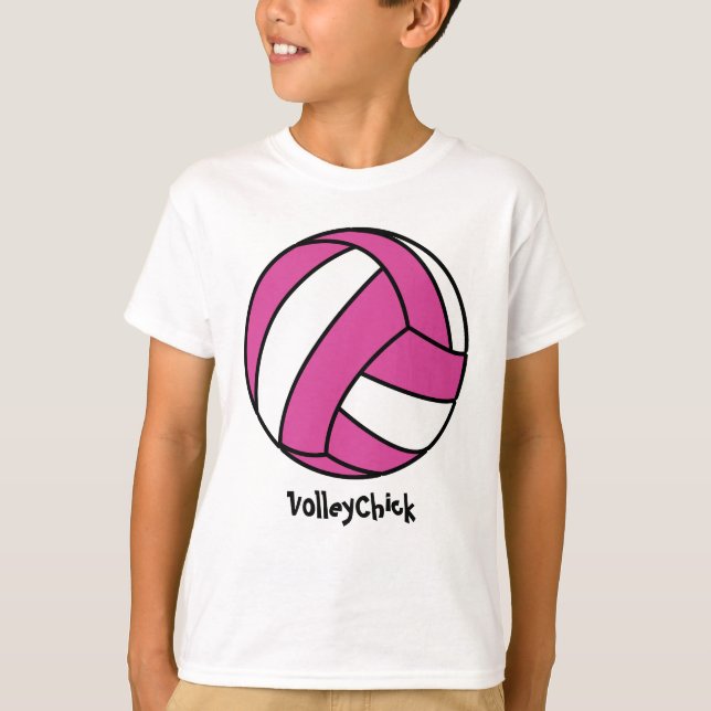 T-shirts Voleibol cor-de-rosa (customizável) (Frente)