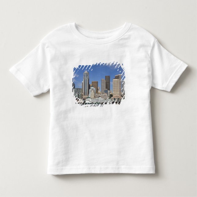 T-shirts WA, Seattle, Seattle Skyline com barco de ferry (Frente)