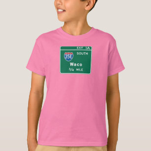 T-shirts Waco, sinal de estrada de TX