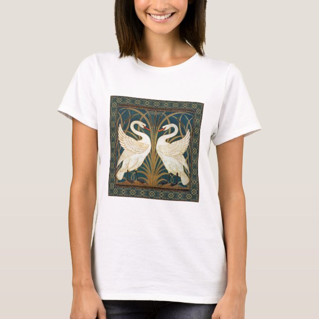 T-shirts Walter Crane Swan, Rush E Iris Art Nouveau (Frente)