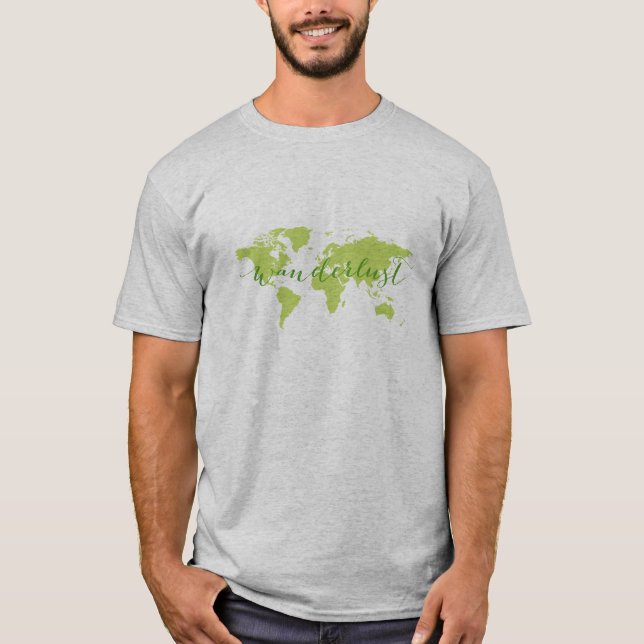 T-shirts Wanderlust, mapa do mundo (Frente)