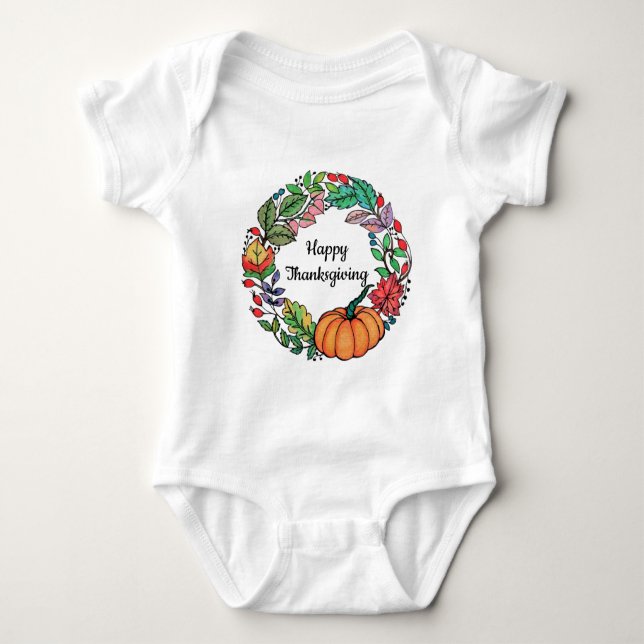 T-shirts Watercolor Belo Pumpkin Wreath com folhas (Frente)