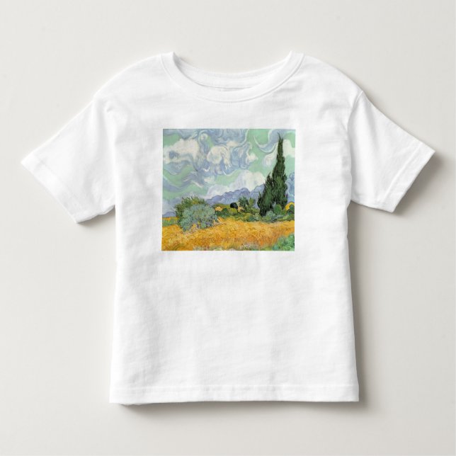 T-shirts Wheatfield com ciprestes, 1889 de Vincent van Gogh (Frente)