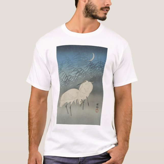 T-shirts White Herons e Lua, Ohara Koson (Frente)