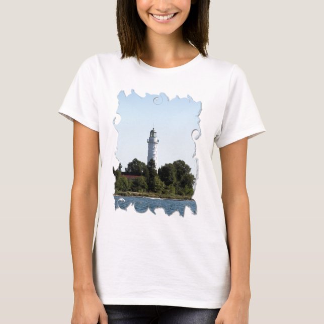 T-shirts WI de Door County do farol da ilha de Cana (Frente)