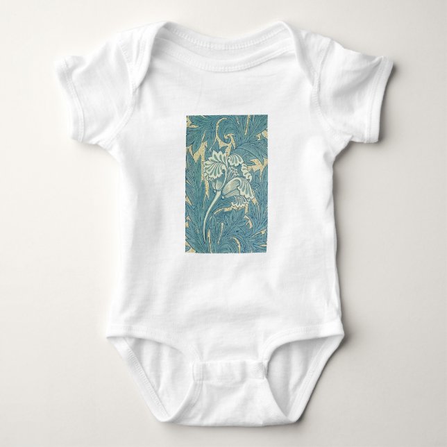 T-shirts William Morris Clássico Tulipa Azul Floral (Frente)