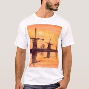 T-shirts Windmills Sunset - Impressão a Aquarela