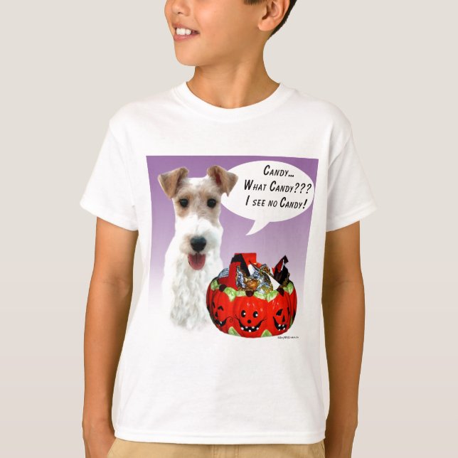T-shirts Wire Fox Terrier Halloween Candy (Frente)