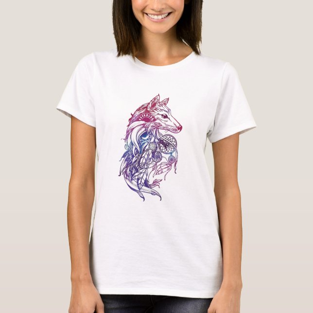 T-shirts Wolf da Aquarela Artística (Frente)