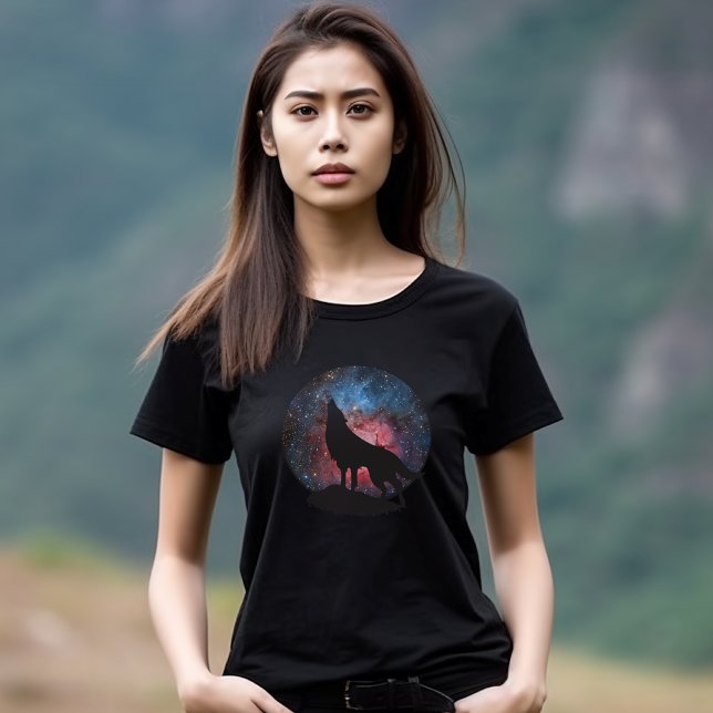 T-shirts Wolf Howling em Galaxy (Wolf Howling in Galaxy Tshirt)