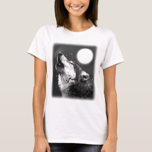 T-shirts Wolf Howling na Lua