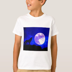 T-shirts Wolf Howling na Lua