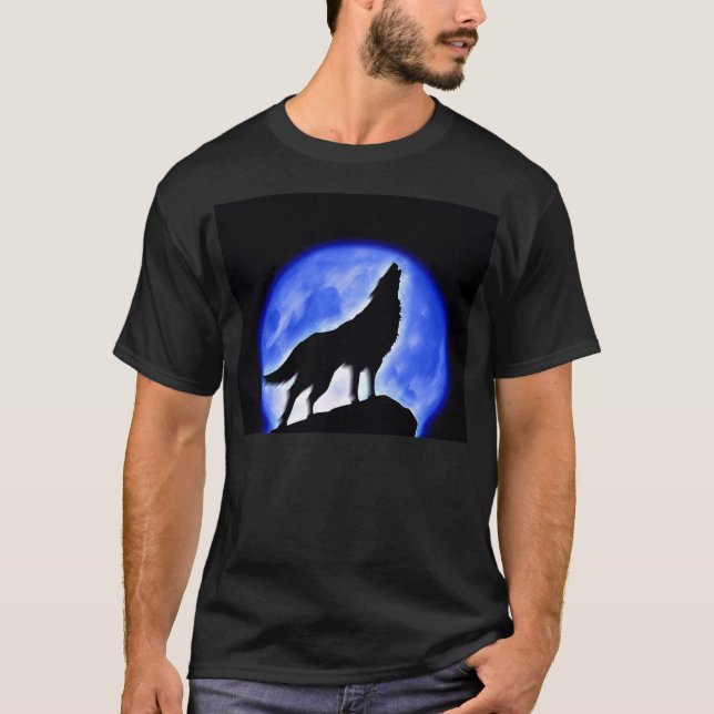 T-shirts Wolf Howling na Lua (Frente)