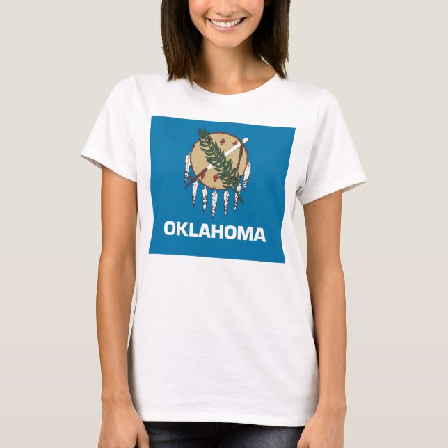 T-shirts Women T Shirt com Bandeira do Estado de Oklahoma (Frente)