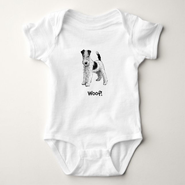 T-shirts Woof! Bodysuit do bebê do Doggy - Fox Terrier (Frente)