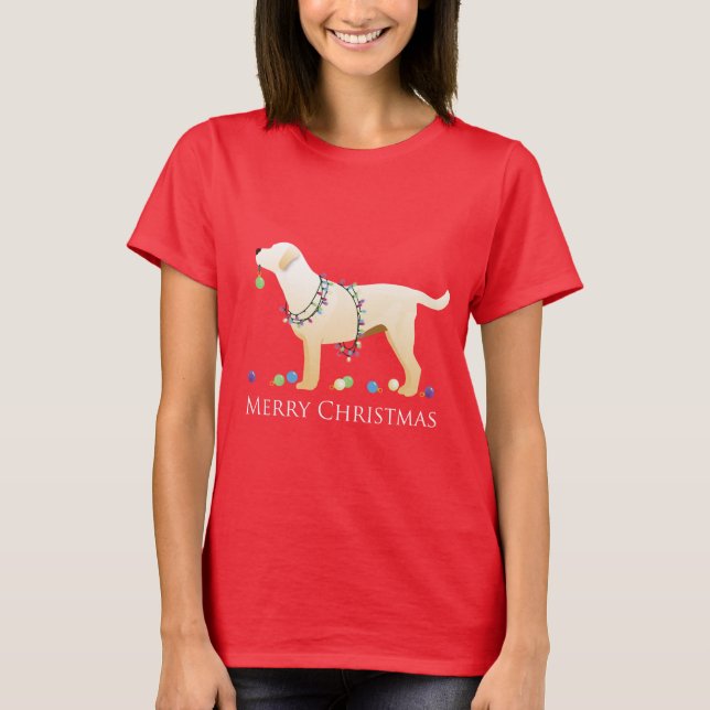 T-shirts Yellow Labrador Retriever Feliz Design de Natal (Frente)