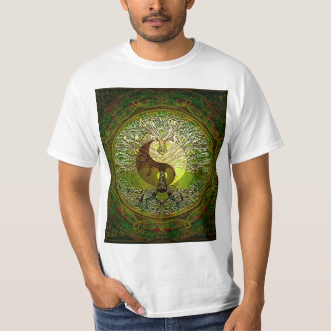 T-shirts Yin verde Yang com a árvore de vida (Frente)