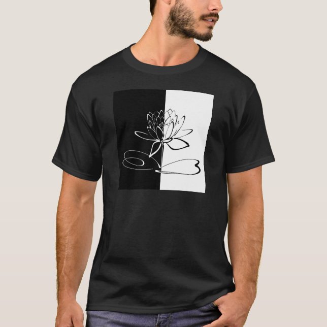 T-shirts Yin Yang Black White Lotus Blossom (Frente)