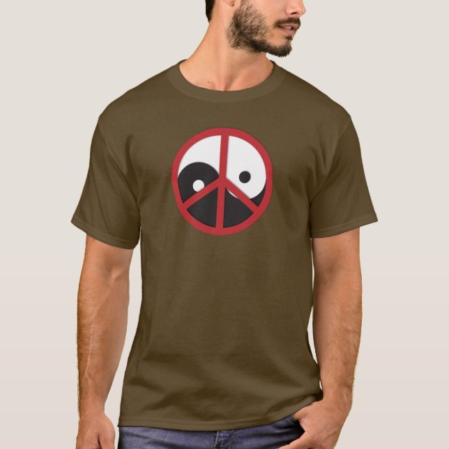 T-shirts Yin-Yang com sinal de paz - vermelho (Frente)