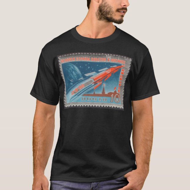 T-shirts Yuri Gagarin Vostok 1 é ø homem no espaço (Frente)