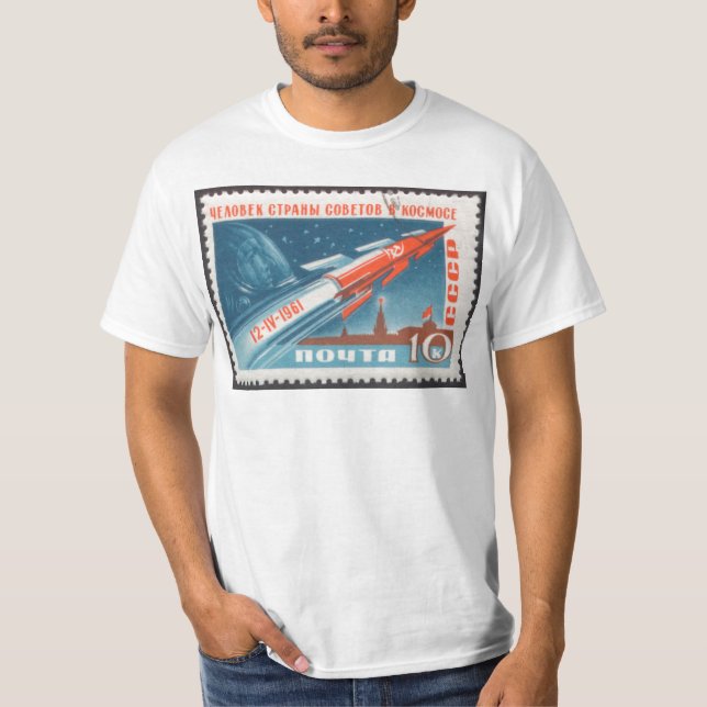 T-shirts Yuri Gagarin Vostok 1 é ø homem no espaço (Frente)