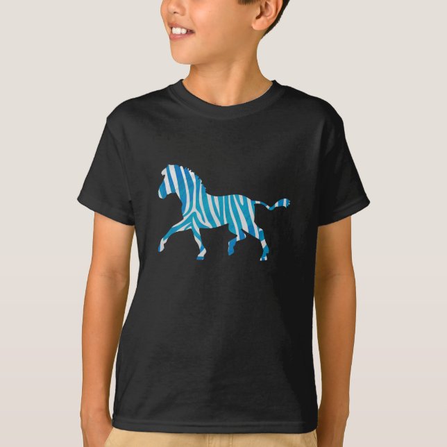 T-shirts Zebra Blue e White Silhouette (Frente)