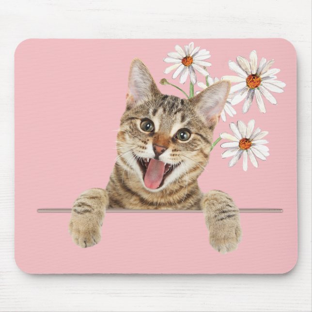 Tabby Cat and Daisies Mouse Pad (Frente)