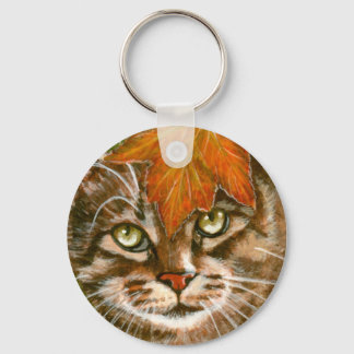 Tabby Cat com Chaveiro de Folha