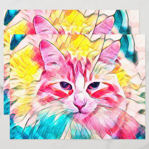 Tabby Cat Design cor-de-rosa Design de Arte Amarel