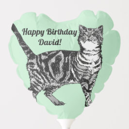 Tabby Cat Green Cats Feliz Aniversário Nome Balão