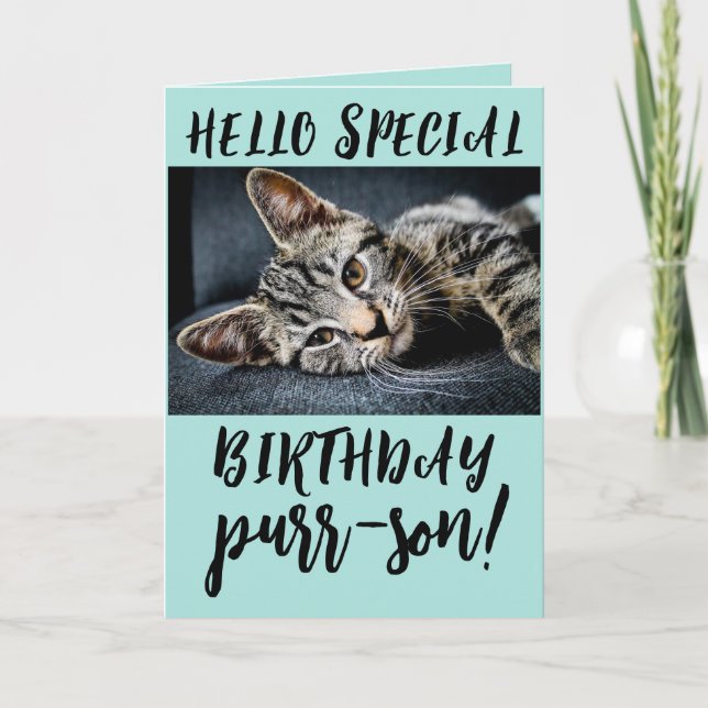 TABBY CAT KITTEN BIRTHDAY GREETING CARTÕES (Frente)