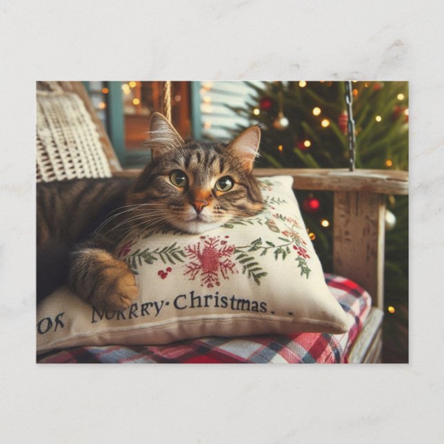 Tabby Cat Merry Christmas AI Cartão postal (Frente)