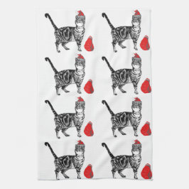 Tabby Cat Natal Legal Cat Red White Tea Toalha