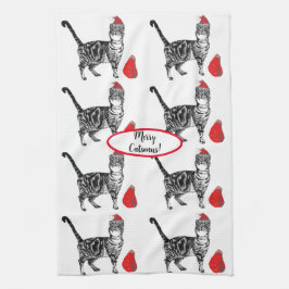 Tabby Cat Natal Legal Cat Red White Tea Toalha