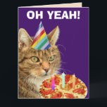 TABBY CAT PIZZA FUNNY BIRTHDAY BIG GREETING CARTÃO<br><div class="desc">GATO BONITO COM CARTÃO DE ANIVERSÁRIO PIZZA</div>
