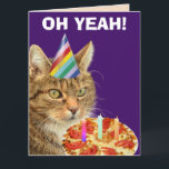 TABBY CAT PIZZA FUNNY BIRTHDAY BIG GREETING CARTÃO<br><div class="desc">GATO BONITO COM CARTÃO DE ANIVERSÁRIO PIZZA</div>