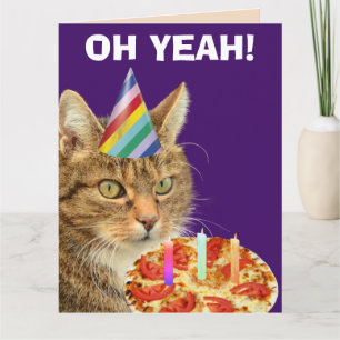 TABBY CAT PIZZA FUNNY BIRTHDAY BIG GREETING CARTÃO