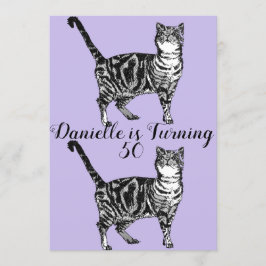 Tabby Cat Purple Art 50º Convite de Aniversário