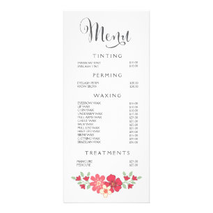 Tabela de preços cor-de-rosa do menu do Beauticia