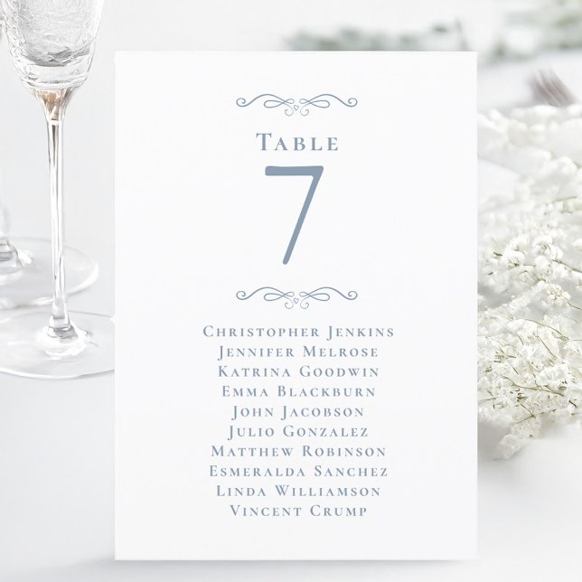 Tabelas de Sessão de Convidado de Casamento Número (Wedding Guest Seating Table Number Dusty Blue Card)