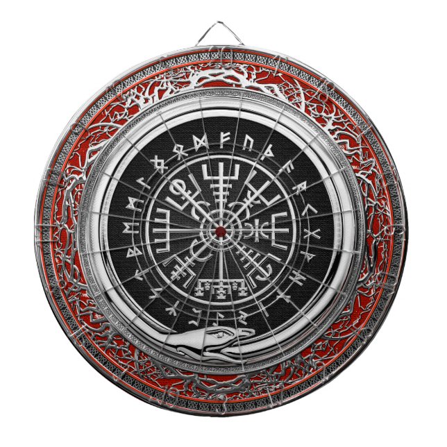 Tabla Dardos [200] Compasso Runic mágico de prata de Vegvisir - (Frente)