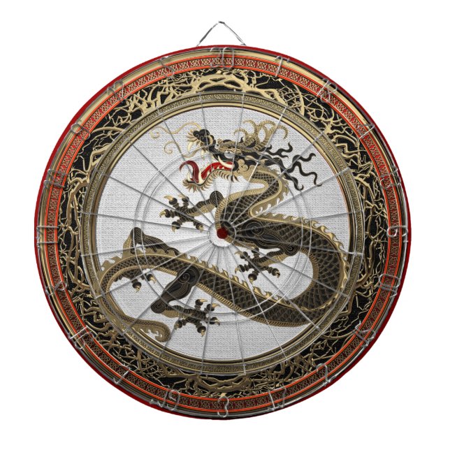 Tabla Dardos [200] Dragão Oriental Dourado e negro (Frente)