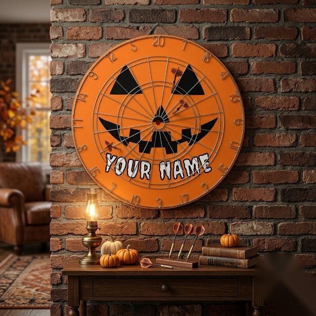 Tabla Dardos Abóbora Laranja Personalizada de Halloween Seu Nom (Criador carregado)